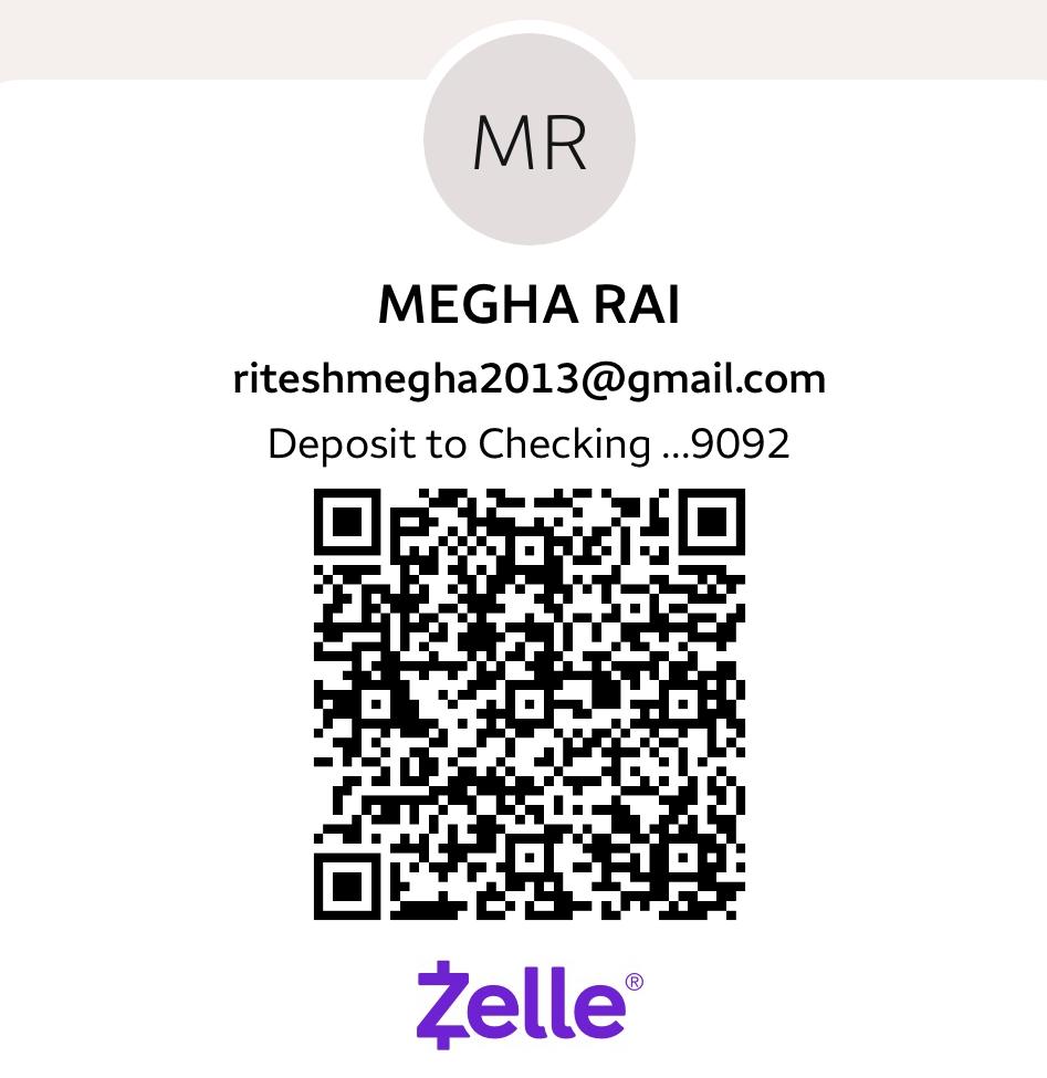 Zelle payment QR code for Megha Rai